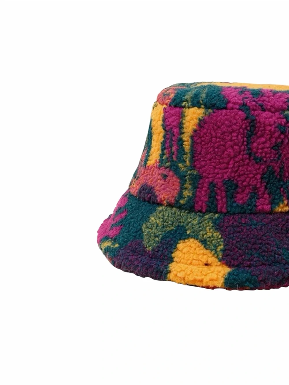 Colorful Faux Sherpa Patterned Bucket Hat NWOT